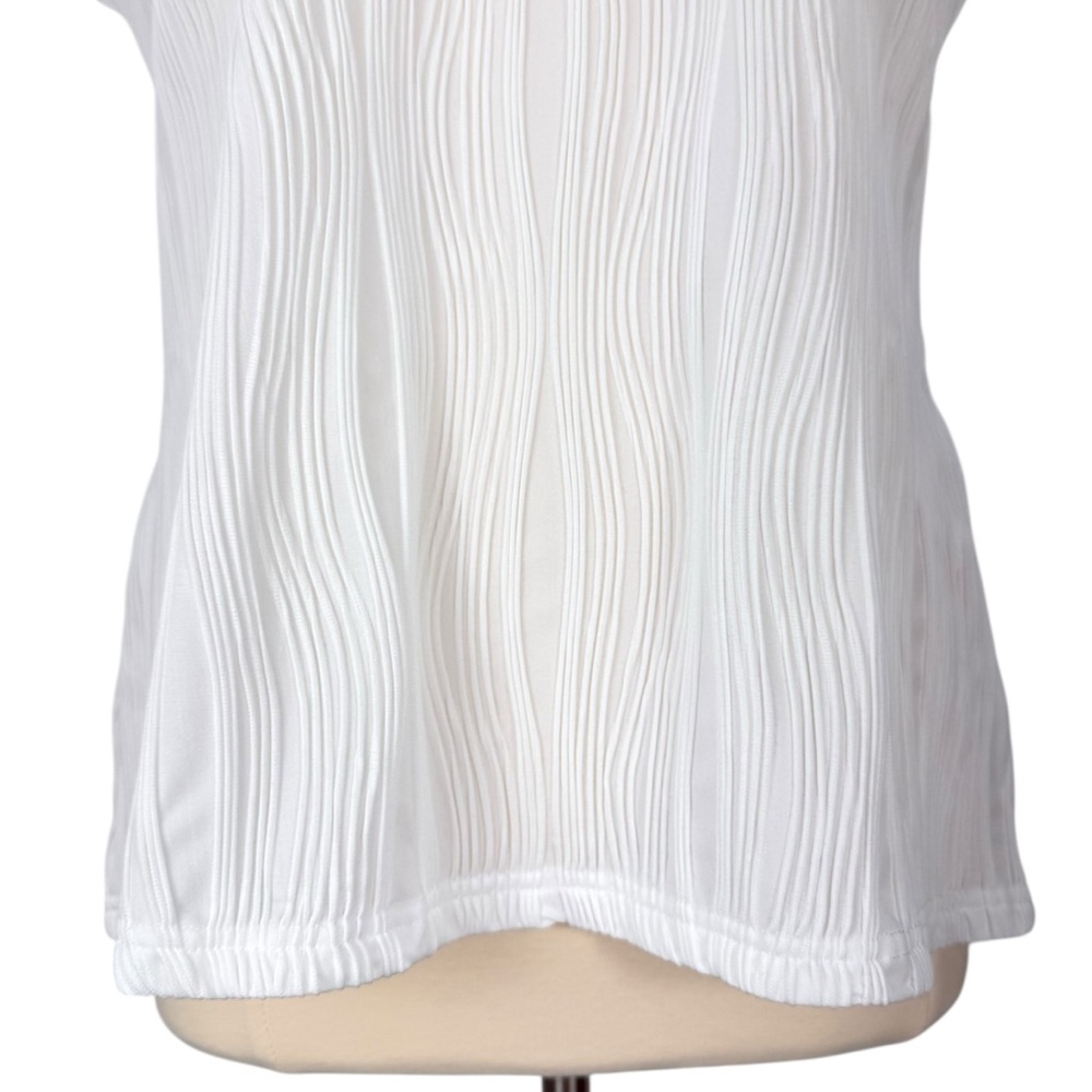 Moshu Amazon White Textured Semi Sheer Cap Sleeve Dressy Blouse - Picture 3 of 15